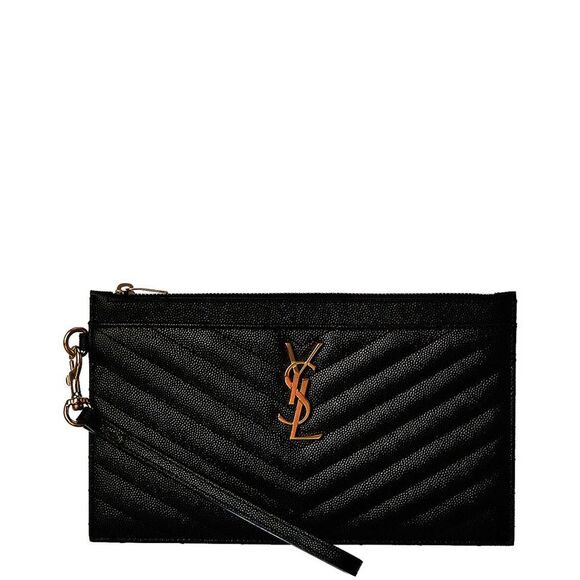 Saint Laurent Monogram Quilted Leather Clutch, Black - Picture 1 of 4
